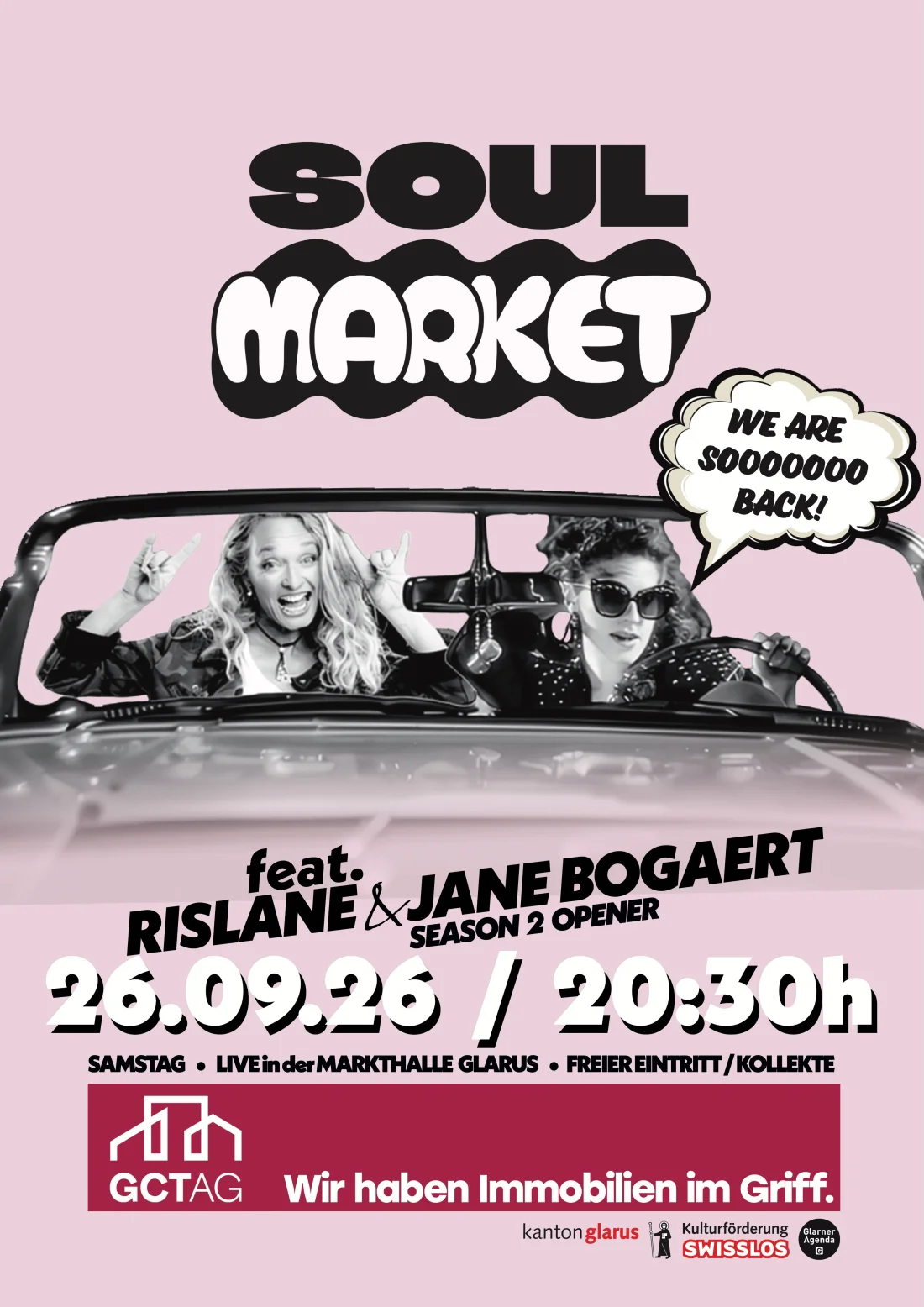 Soulmarket Season 2 Plakat: feat. Rislane El Harat & Jane Bogaert, 26.09.26 um 20:30 Uhr, Markthalle Glarus